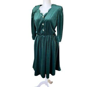 Vintage Anthony Richards 16P Green Velvet Christmas Party Dress